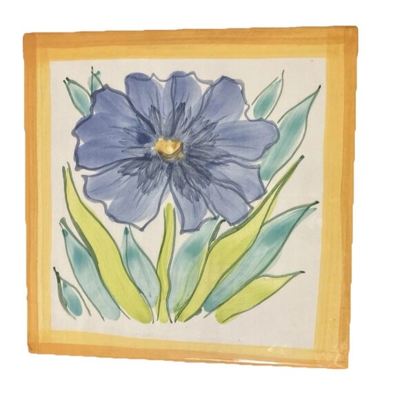 MADE IN ITALY Other - Italian Hand  Painted tile/trivet Made in Italy Vitage Blue Green Flower glazed